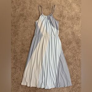 Calvin Klein Midi Dress Women size 6 Blue Gray Cream Color Block Halter Aline